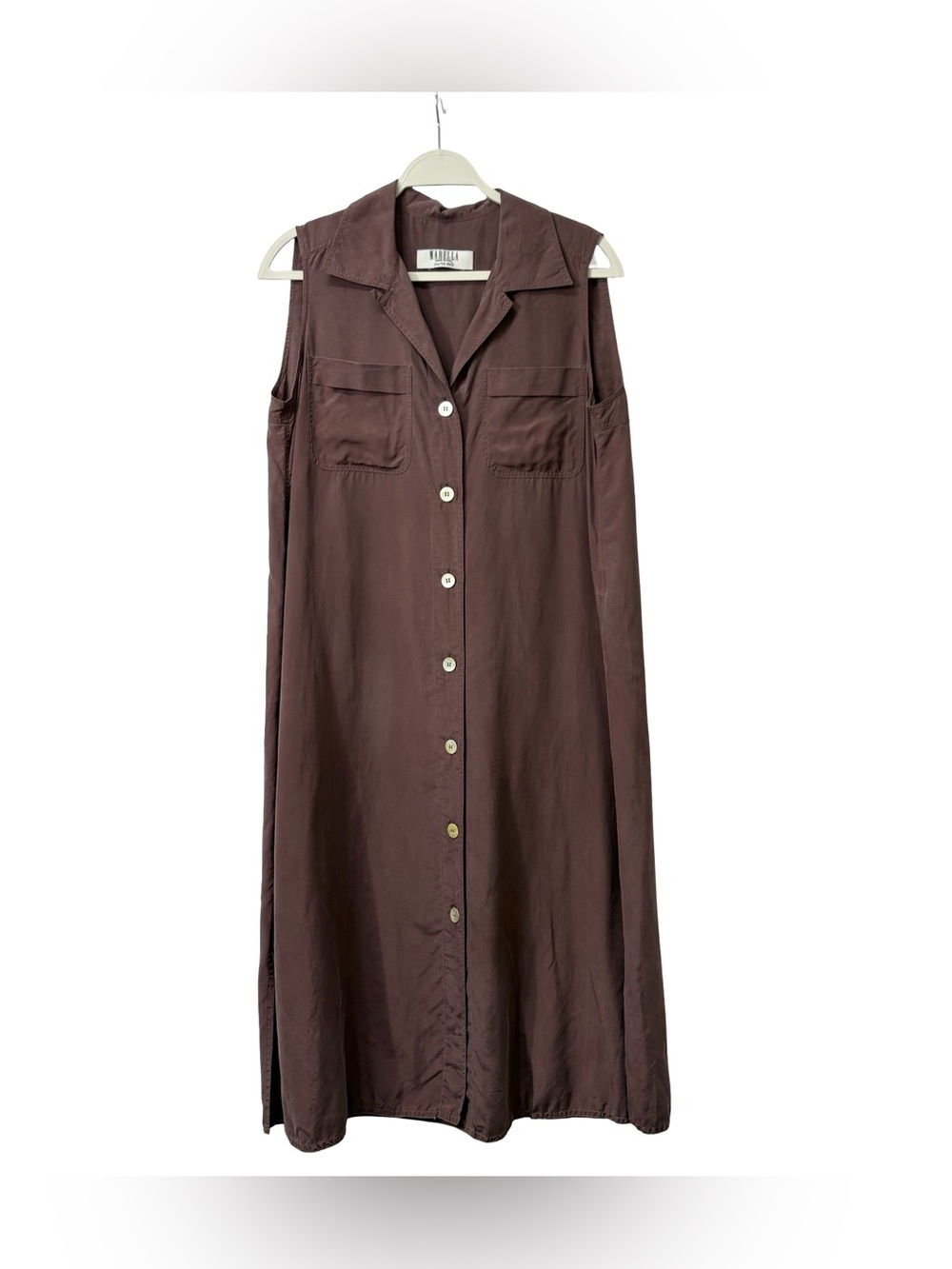Marella Made in Italy 100% Silk Brown Clay Button Down Shirt Dress minimalist 10